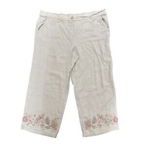 VTG Fashion Bug Womens Sz L Capri Length Green Pants Embroidered Cuffs